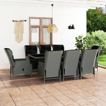 vidaXL 9-delige Tuinset met kussens poly rattan lichtgrijs, Verzenden, Nieuw, 8 zitplaatsen, Tuinset