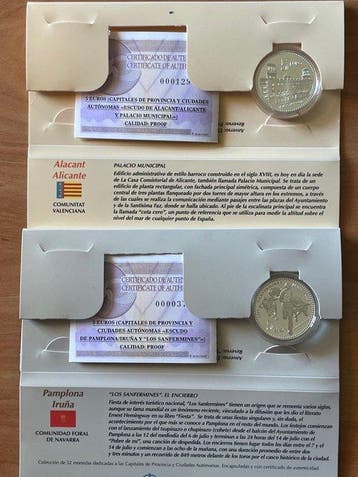 Spanje. 5 Euro 2010 Alicante + Pamplona (2 coins) Proof