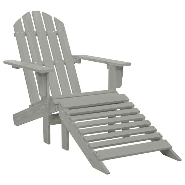 vidaXL Tuinstoel met voetenbank hout grijs, Tuin en Terras, Tuinstoelen, Nieuw, Hout, Verzenden