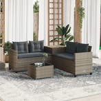 vidaXL Tuinbank met tafel en kussens L-vormig poly rattan, Verzenden, Nieuw, Rotan