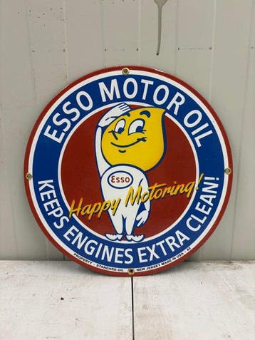 Esso Motor Oil – Happy Motoring – Rond Emaille Reclamebord -