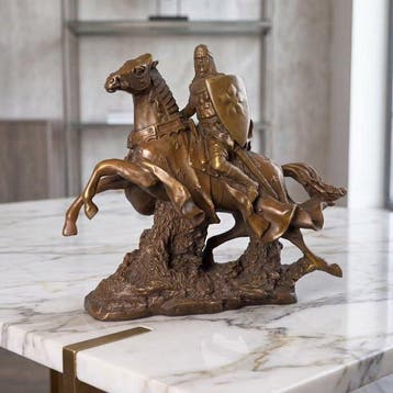 Beeld, Groot formaat bronzen middeleeuwse ridder te paard -
