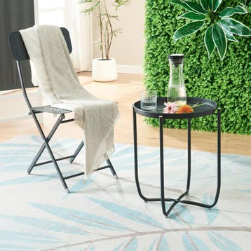 Tuintafel Sandefjord bijzettafel rond metaal 53xØ40 cm zwart, Verzenden, Nieuw