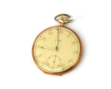 Een 14 krt. roségouden Indus zakhorloge incl. etui