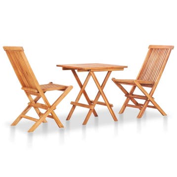 vidaXL 3-delige Bistroset inklapbaar massief teakhout, Verzenden, Nieuw, Hout, 3 zitplaatsen