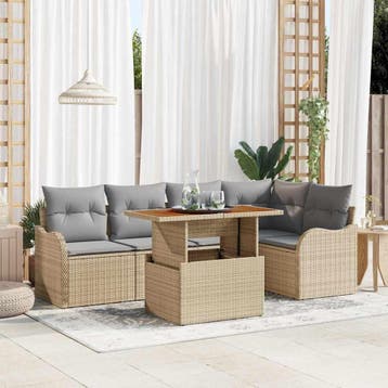 vidaXL Tuin Sofa Set 6 st Beige Poly riet, Verzenden, Nieuw, Rotan, 6 zitplaatsen