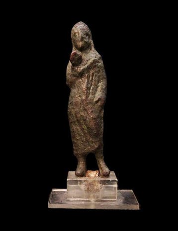 Oud-Romeins Bronzen statuette - gehulde figuur - 1e eeuw na, Antiek en Kunst