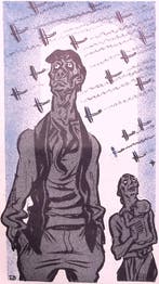 Spotprent over economische groei en de invloed op de mens, Verzenden