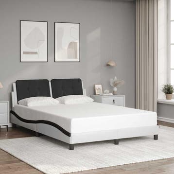 vidaXL Bedframe zonder matras Zadar kunstleer wit en zwart, Overige materialen, Verzenden, Zwart, Nieuw