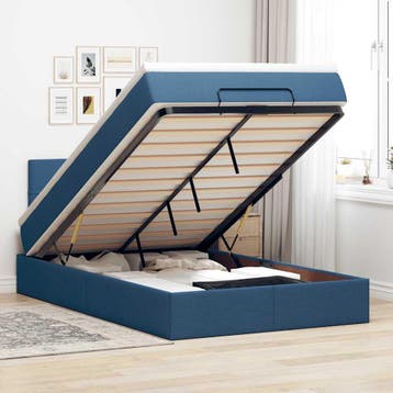 vidaXL Bed met matras 120x200 cm stof blauw, Nieuw, Twijfelaar, 120 cm, 200 cm