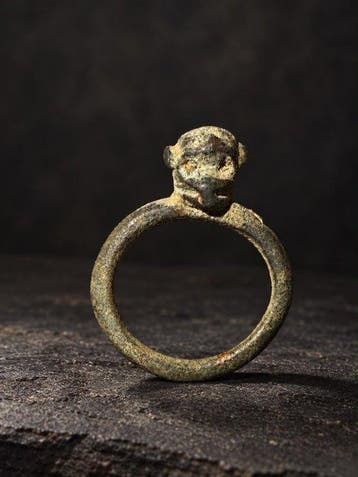 Oud-Romeins Brons Ring Met Apenkop – Wijsheid Van Thoth