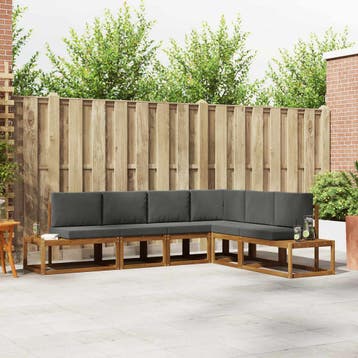 vidaXL 6 st Buiten bankenset Massief Acaciahout en Polyester, Tuin en Terras, Verzenden, Nieuw, 6 zitplaatsen