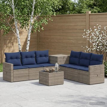 vidaXL Bankstel 8 st Grijs en Marineblauw Poly Rattan en, Huis en Inrichting, Verzenden, Nieuw