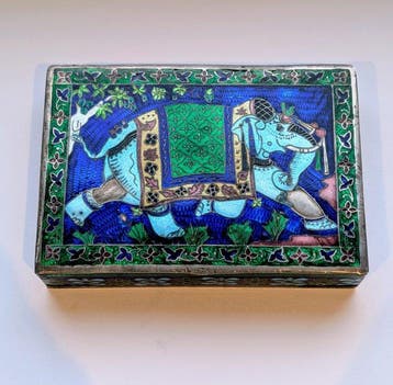 Box with enamel elephant decor - Zilver, Emaille - India -