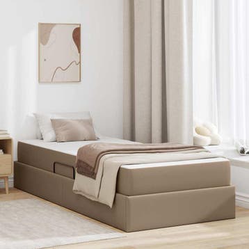 vidaXL Opslag bed met matras met opslag 2 st Cappuccino Leer, Verzenden, Nieuw, Bruin