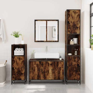 vidaXL Wastafelkast 90x33x60 cm bewerkt hout gerookt, Verzenden, Nieuw, Wastafelkast