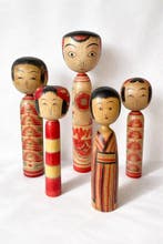 Grote vintage Japanse kokeshi-poppen – Set van 5 –