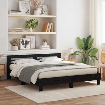 vidaXL Bedframe met hoofdeinde Zwart Eiken 200 x 200 cm, Verzenden, Zwart, Hout, Nieuw