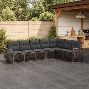 vidaXL Tuinbankenset 7 st Grijs en Donkergrijs poly rattan, Verzenden, Nieuw, 7 zitplaatsen