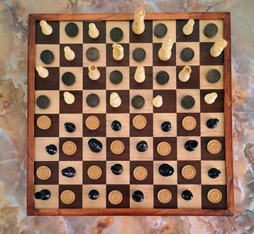 Schaakspel - Groot schaak / dam spel - Hout