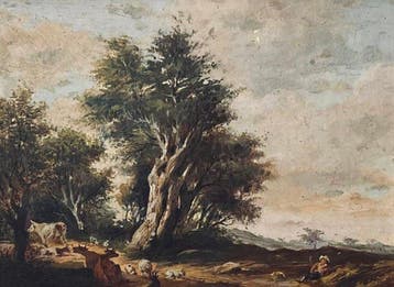 Europese school (XX) - Paesaggio pastorale con armenti