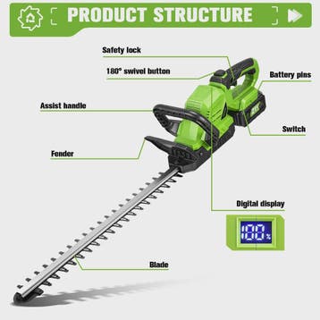 ONEGREEN 2000W Accu Heggenschaar - 510mm Snoeimes, 180° Vers, Verzenden, Nieuw