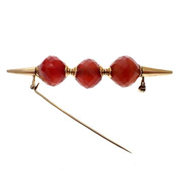 Vintage gouden grote broche met carneool, Gebruikt, Ophalen of Verzenden, Met edelsteen, Goud