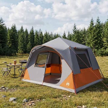 vidaXL Directe Tent met dak Grijs en Oranje 365 x 380 x 200, Caravans en Kamperen, Tenten, Verzenden, Nieuw, Tot en met 2