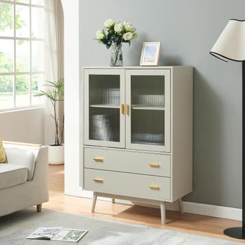 Vitrinekast Susa 120x80x40 cm beige [en.casa], Verzenden, Nieuw