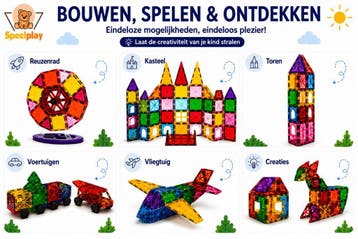 Speelplay Magnetic Tiles 180 Stuks | Magnetische Bouwstenen, Verzenden, Nieuw