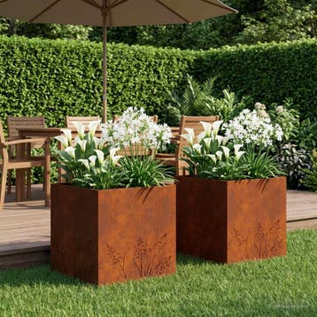vidaXL Plantenbak 2 st Roestkleurig 50 x 50 x 49 cm weervast, Verzenden, Minder dan 60 cm, Nieuw, Metaal