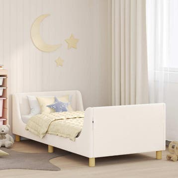 vidaXL Bedframe voor kinderen met hoofdbord Crèmekleurig 90, Verzenden, Nieuw, Crème, Stof