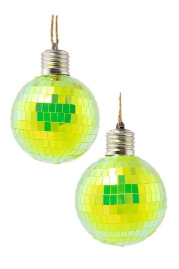 KIMU® 2x Discobal Ø 8 cm LED Iridescent Geel  Discobol Klein, Ophalen of Verzenden, Nieuw, Feestartikel, Carnaval