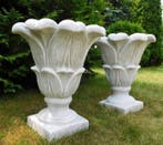 Bloempot - beton - Een paar grote witte tuinpotten, Antiek en Kunst