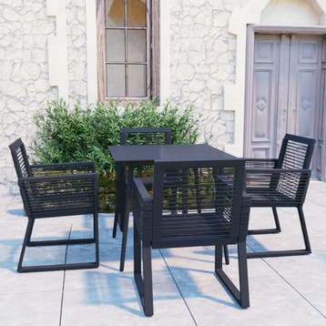 vidaXL 5-delige Tuinset PVC-rattan zwart, 4 zitplaatsen, Kunststof, Verzenden, Nieuw