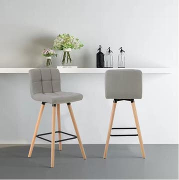 Set van 2 Hoge Barkrukken Linnen Zitting Houten Poten Rugleu, Huis en Inrichting, Verzenden, Nieuw
