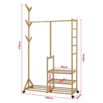 [en.casa] Bamboe kledingrek Ikaalinen op wielen 176x100x38 c, Verzenden, Nieuw
