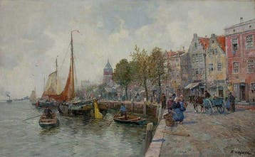 Karl Wagner (1839-1923) - Dutch harbour scene