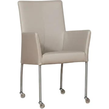 Leren eetkamerstoel Comfort met wieltjes en armleuning -, Huis en Inrichting, Overige kleuren, Nieuw, Leer, Ophalen of Verzenden