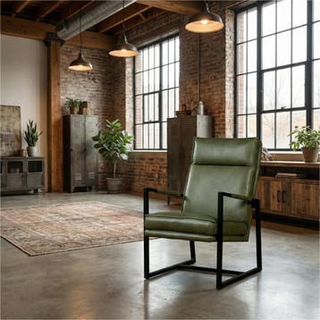Leren fauteuil Square - Granada Moss (olijf/groen), Nieuw, Ophalen of Verzenden, 50 tot 75 cm, Industrieel, Modern