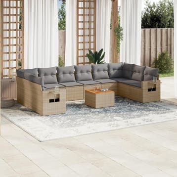 vidaXL 11-delige Loungeset met kussens poly rattan gemengd, Verzenden, Nieuw, Loungeset