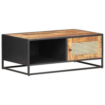 vidaXL Salontafel 90x50x35 cm ruw mangohout en natuurlijk, Huis en Inrichting, Tafels | Salontafels, 50 tot 100 cm, Verzenden