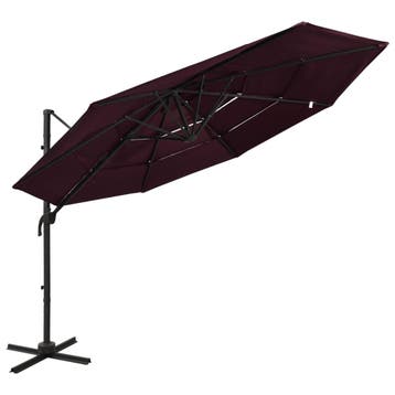 vidaXL Parasol 4-laags met aluminium paal 3x3 m bordeauxrood, Verzenden, Nieuw, 3 tot 4 meter