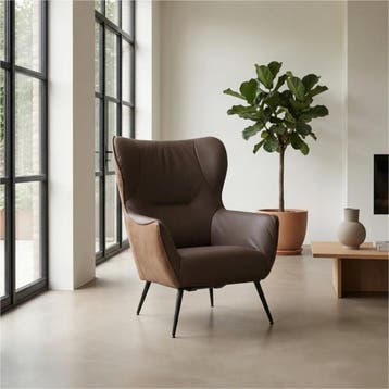 Leren fauteuil Flair Duo - Kenia Brown en Toledo Espresso -, Eigentijds, Modern, Retro, Romantisch, Nieuw, Ophalen of Verzenden