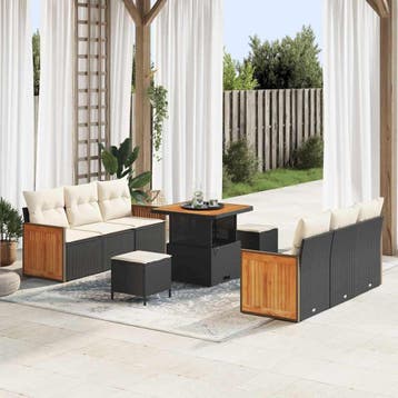 vidaXL Tuinbankenset 11 st 8-Aantal zitplaatsen Zwart en, Tuin en Terras, Verzenden, Nieuw, Meer dan 8 zitplaatsen