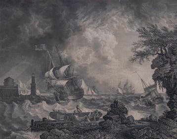 Richard Wright (c.1723 – c.1775) - Zeegezicht met HMS