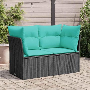 vidaXL Tuinbank 2-zits met kussens poly rattan zwart, Verzenden, Nieuw