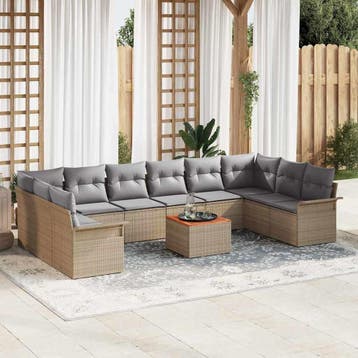 vidaXL Tuinbankenset 11 st 10-Aantal zitplaatsen Beige en, Verzenden, Nieuw, Rotan, Meer dan 8 zitplaatsen