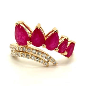 Ring - 14 karaat Geel goud - 2.76ct. tw. Robijn - Diamant, Nieuw