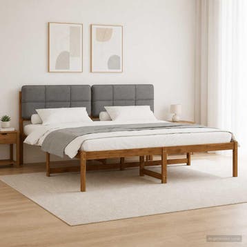 vidaXL Bedframe met gestoffeerd hoofdbord Naturel en, Huis en Inrichting, Verzenden, Nieuw, Hout